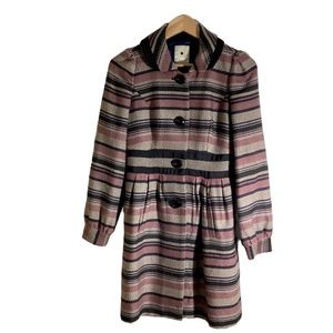 Anthropologie Elevenses Wool Blend Stripe Pattern Maker Pea Coat